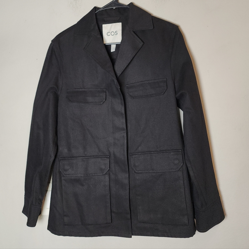 COS Black Twill Denim Utilty Jacket Button Front Women's Size 6